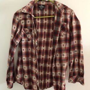Red and white flannel shirt